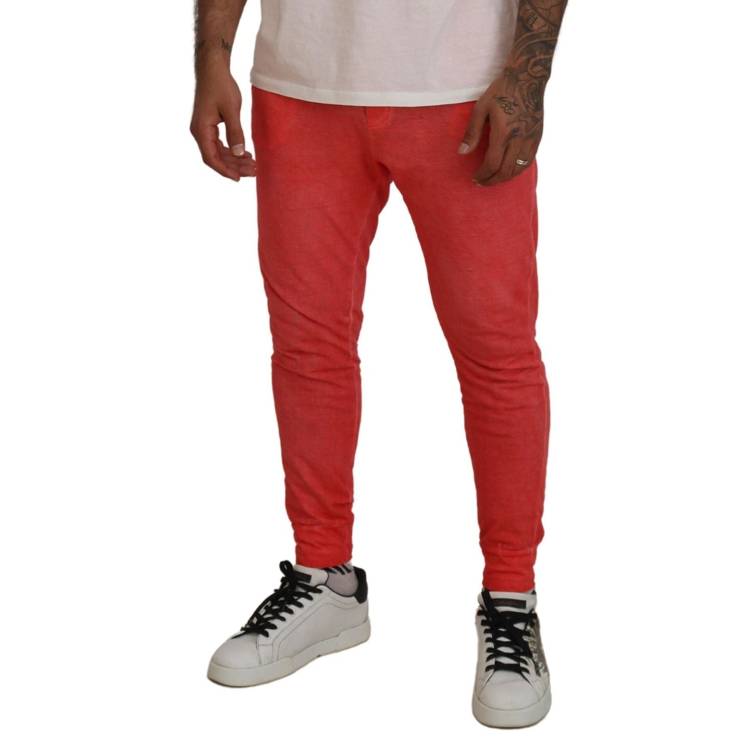 Dsquared² Orange Cotton Elastic Waist Logo Men Pants