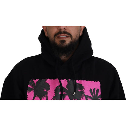 Dsquared² Black Cotton Hooded Printed Men Pullover Sweater