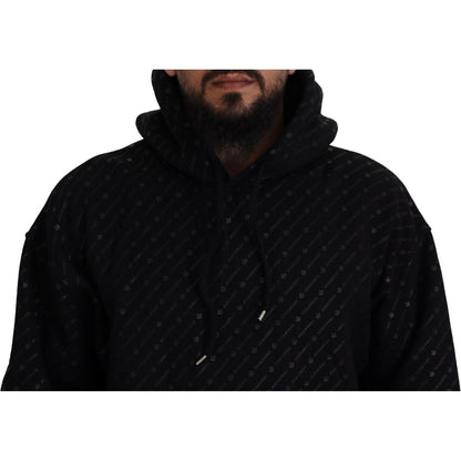 Dsquared² Black Cotton Hooded Printed Men Pullover Sweater