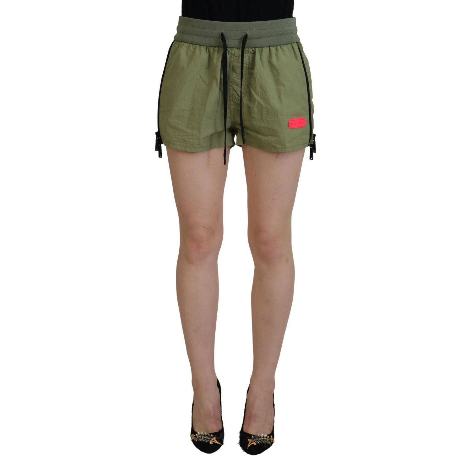 Dsquared² Green Cotton Mid Waist Drawstring Tapered Shorts