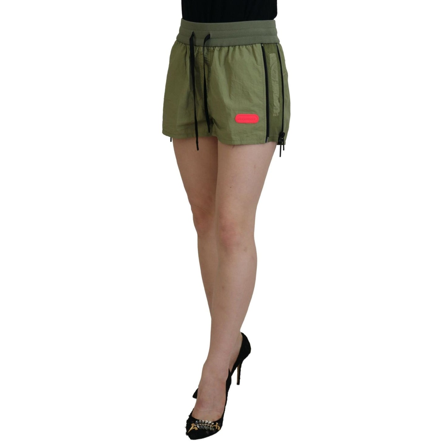 Dsquared² Green Cotton Mid Waist Drawstring Tapered Shorts