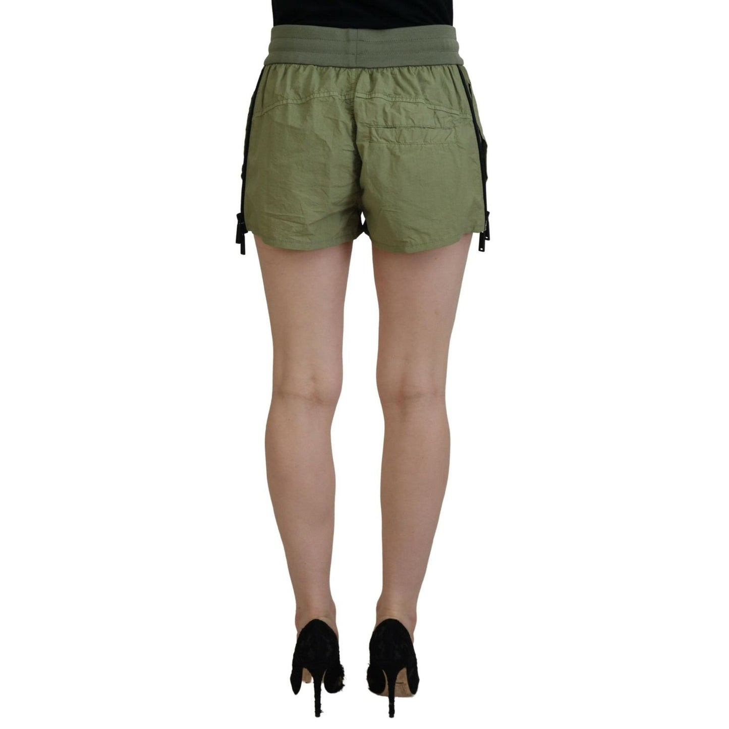 Dsquared² Green Cotton Mid Waist Drawstring Tapered Shorts