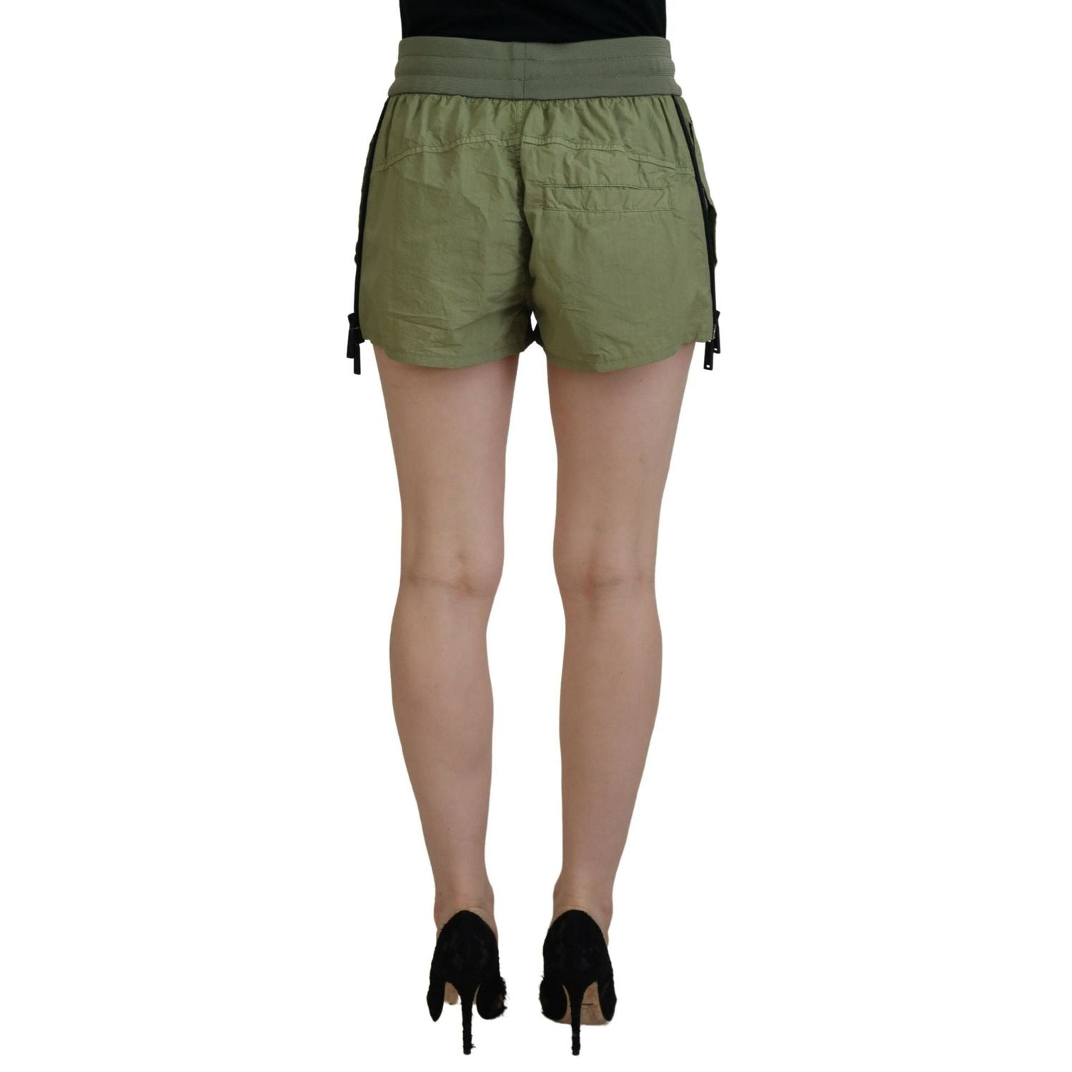 Dsquared² Green Cotton Mid Waist Drawstring Tapered Shorts