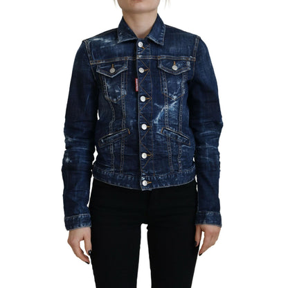 Dsquared² Blue Icon Printed Distressed Denim Jacket
