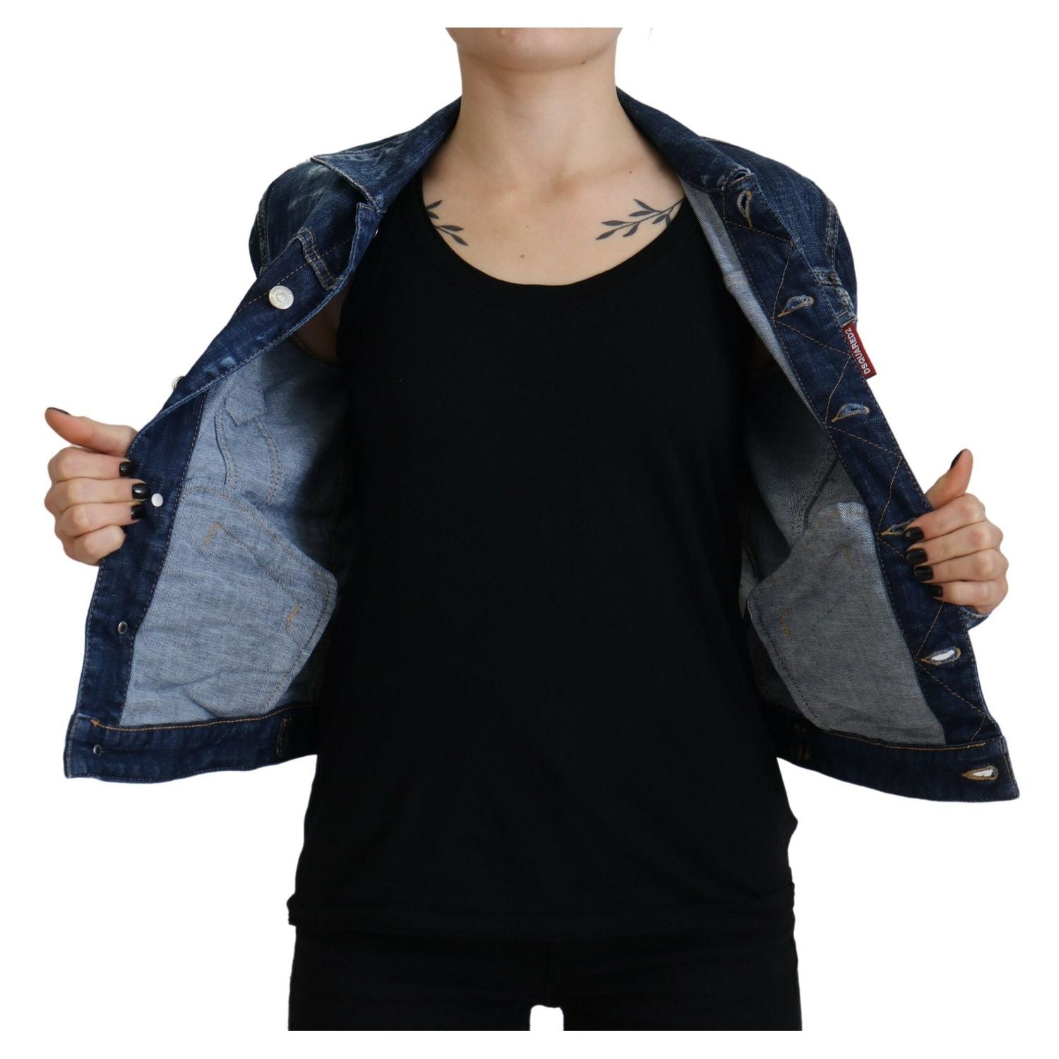 Dsquared² Blue Icon Printed Distressed Denim Jacket