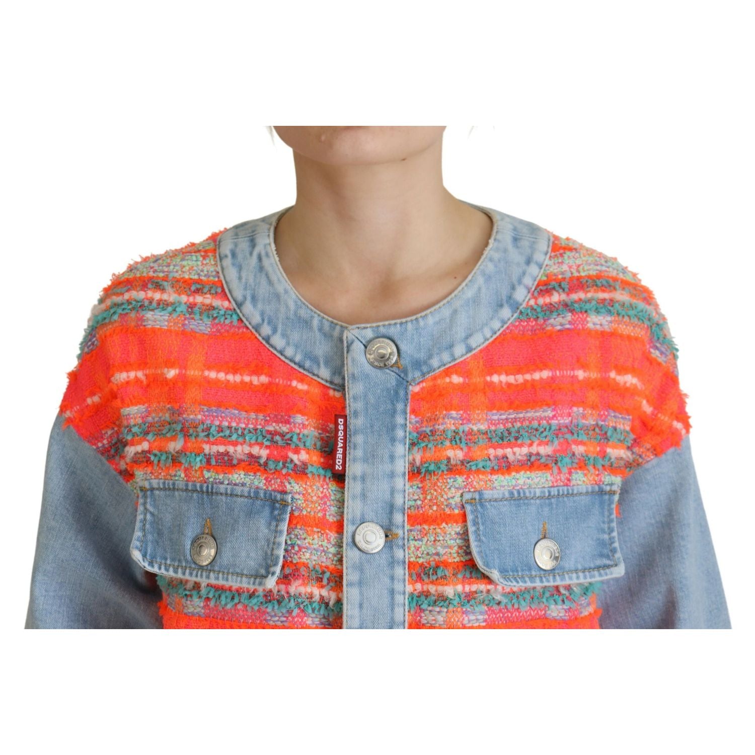 Dsquared² Orange Blue Panelled Button Front Denim Jacket