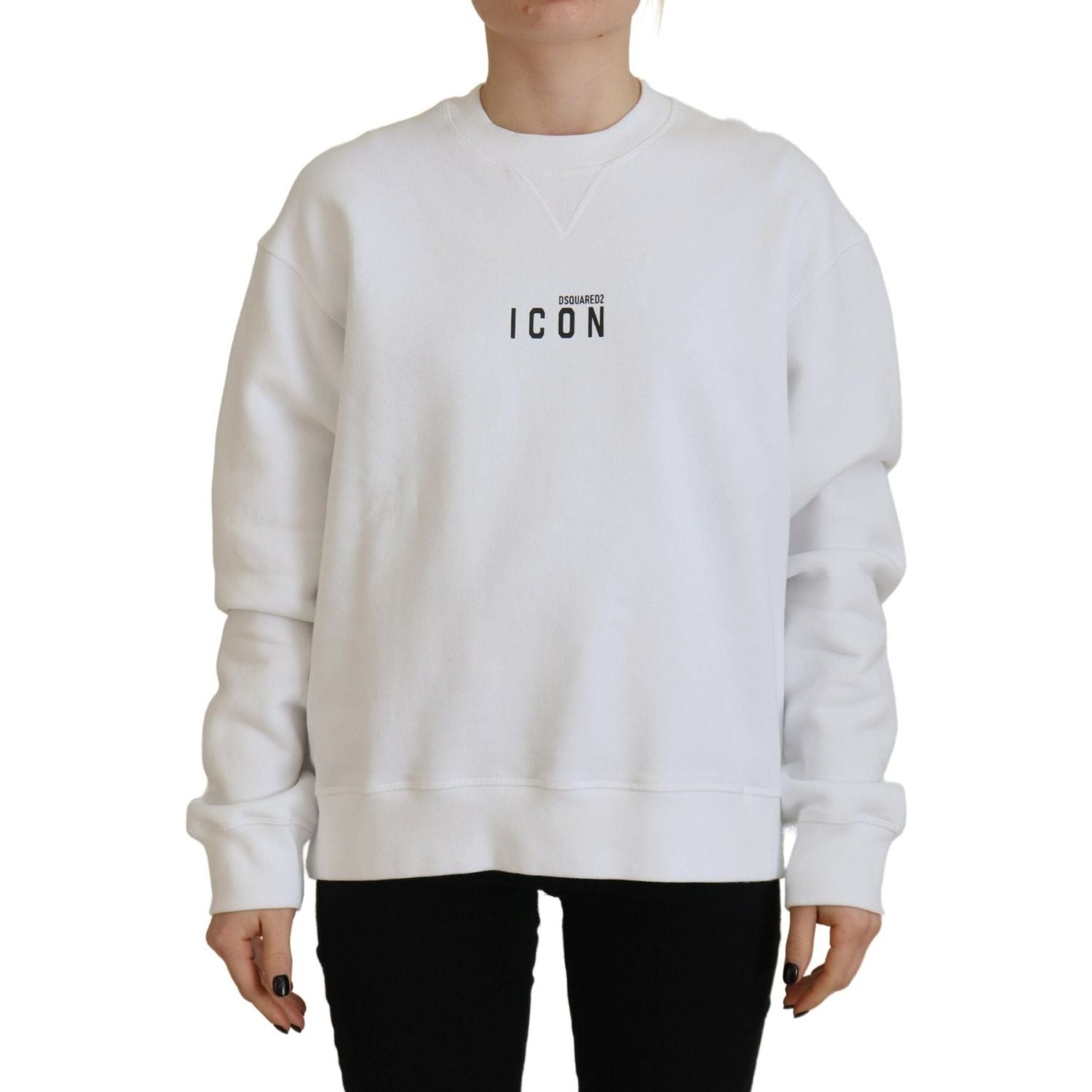 Dsquared² White Cotton Printed Long Sleeve Crew Neck Sweater