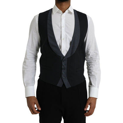 Dolce & Gabbana Black Wool Waistcoat Dress Formal Vest