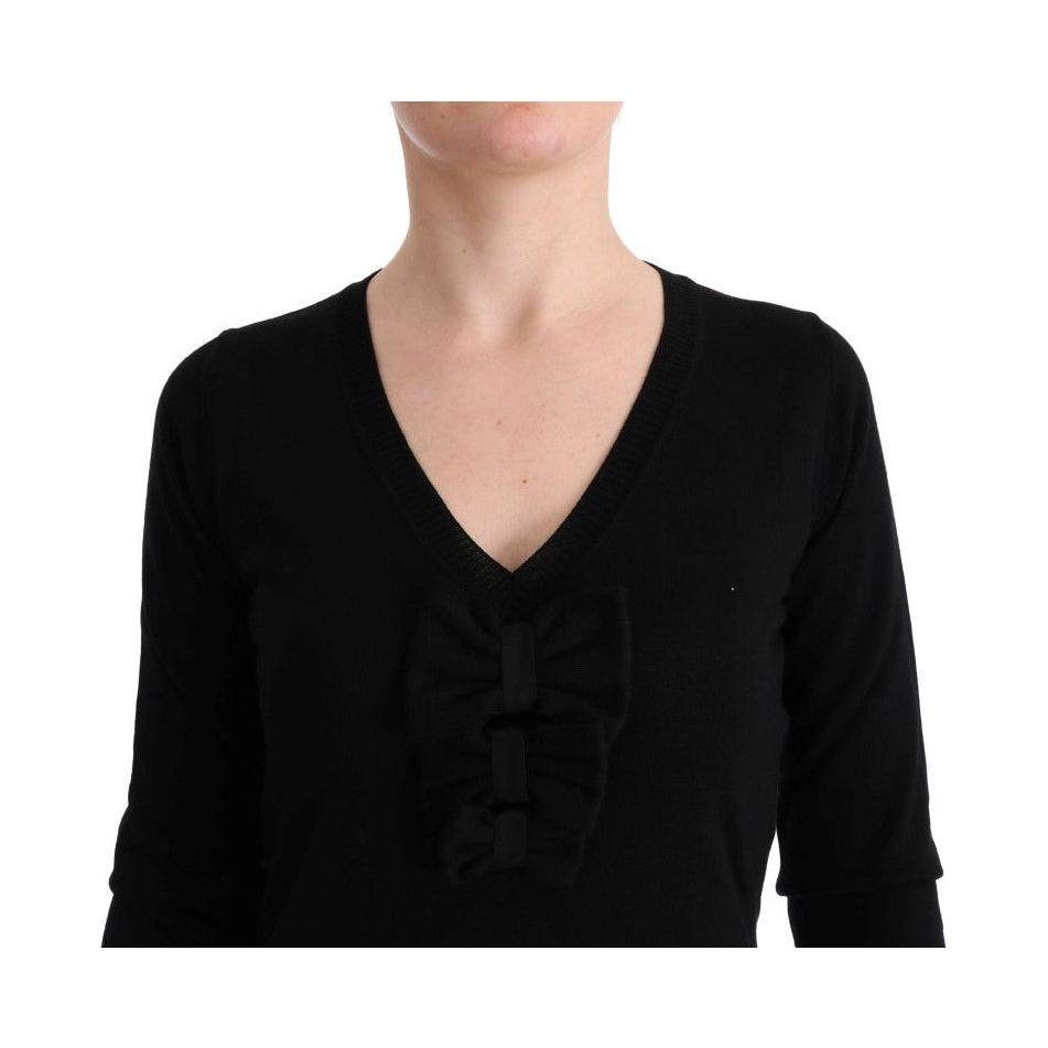 MARGHI LO' Black Wool Long Sleeve Shift Dress