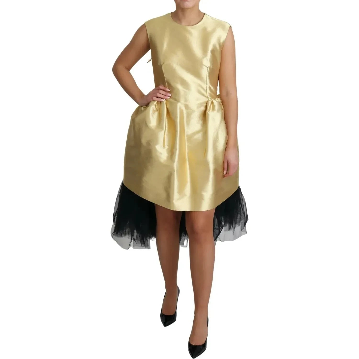 Dolce & Gabbana Gold Polyester Sleeveless A-line Tulle Dress