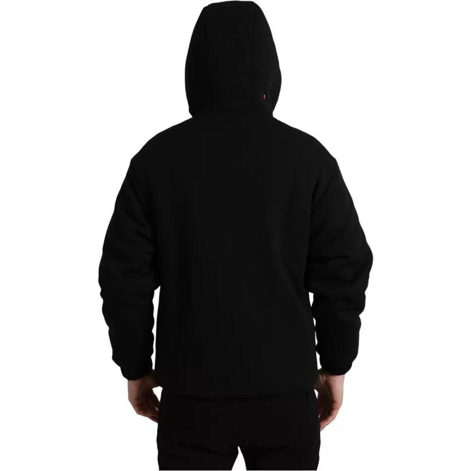 Dolce & Gabbana Black Cotton Hooded Logo Bomber Jacket