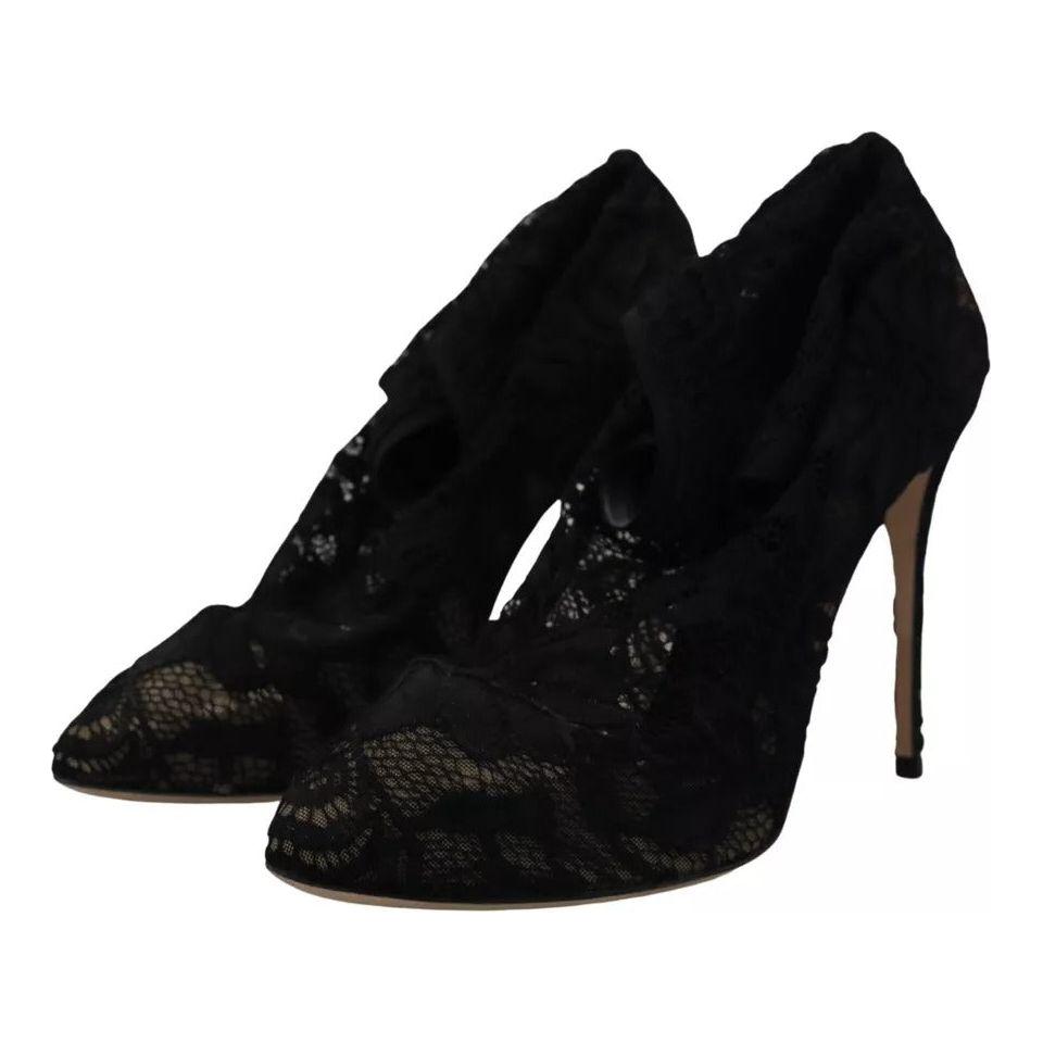 Dolce & Gabbana Black Stretch Socks Taormina Lace Boots Shoes