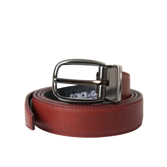 Dolce & Gabbana Brown Leather Silver Metal Buckle Belt Men