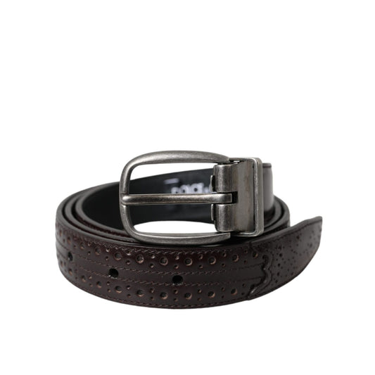 Dolce & Gabbana Dark Brown Perforated Leather Metal Buckle Belt Men