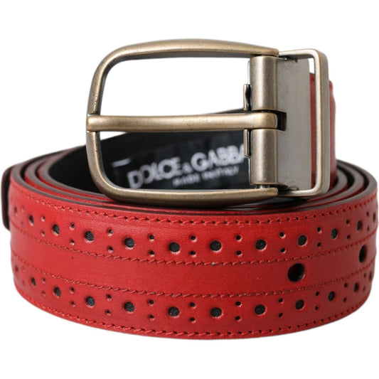 Dolce & Gabbana Red Perforated Leather Metal Buckle Belt Men Dolce & Gabbana