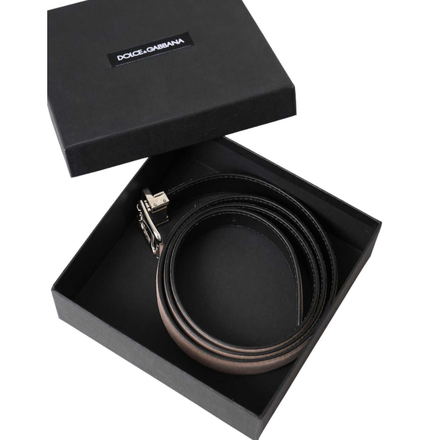 Dolce & Gabbana Beige Suede Leather Silver Buckle Belt Men