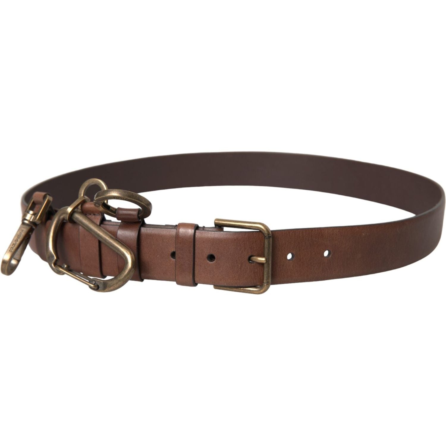 Dolce & Gabbana Brown Calf Leather Gold Metal Buckle Belt Men