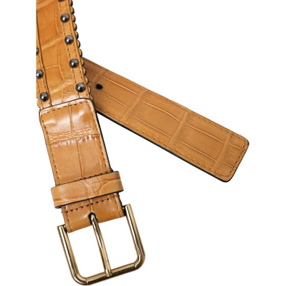 Dolce & Gabbana Beige Alligator Leather Studded Metal Buckle Belt
