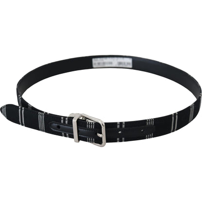 Dolce & Gabbana Black White Cotton Metal Silver Buckle Belt
