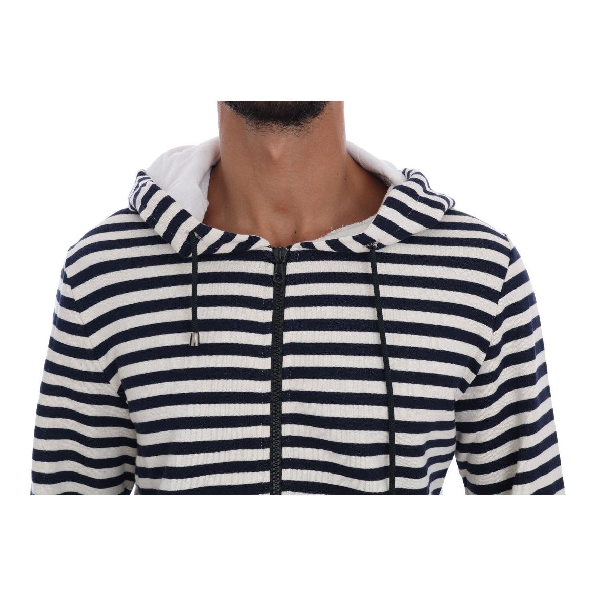 Elegant Full Zip Hooded Striped Sweater