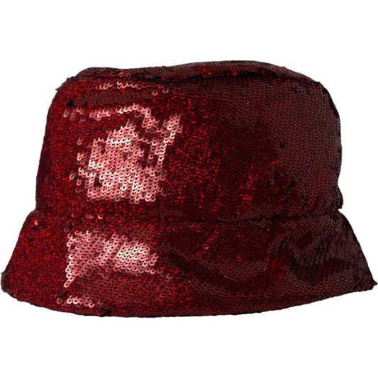 Dolce & Gabbana Red Sequined Nylon Bucket Hat Men Dolce & Gabbana