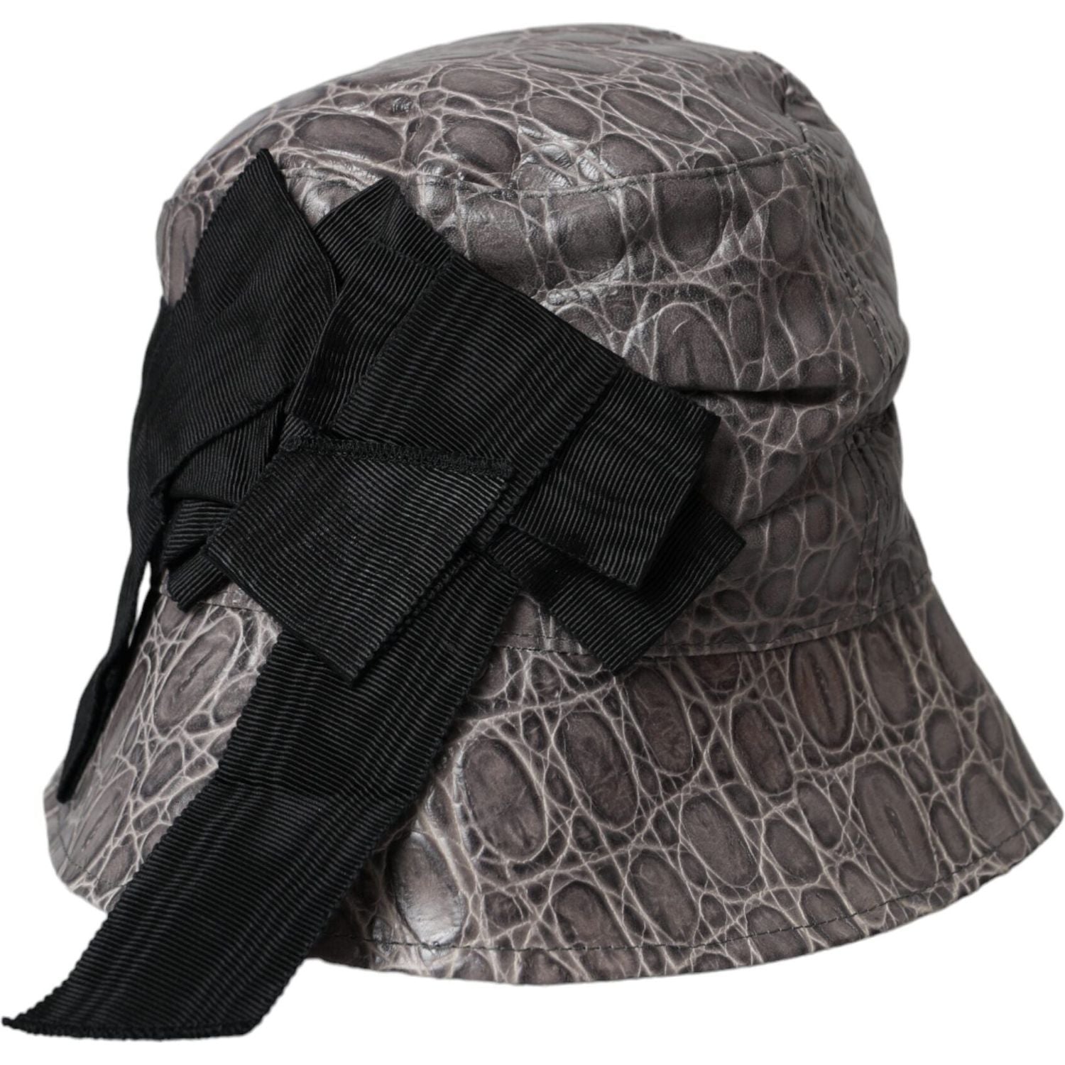 Dolce & Gabbana Black Gray Patterned Leather Bucket Hat
