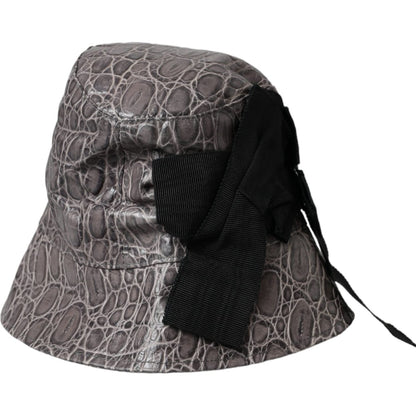 Dolce & Gabbana Black Gray Patterned Leather Bucket Hat