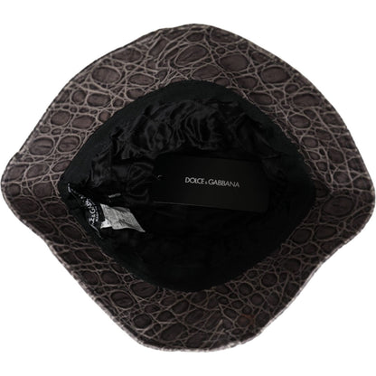 Dolce & Gabbana Black Gray Patterned Leather Bucket Hat