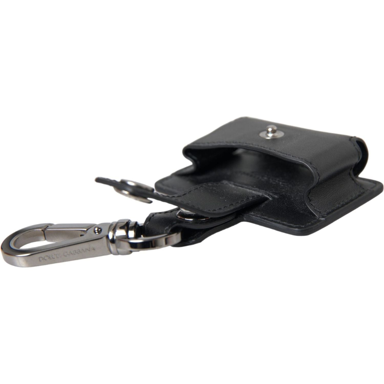 Dolce & Gabbana Black Plain Leather Silver Metal Airpods Case