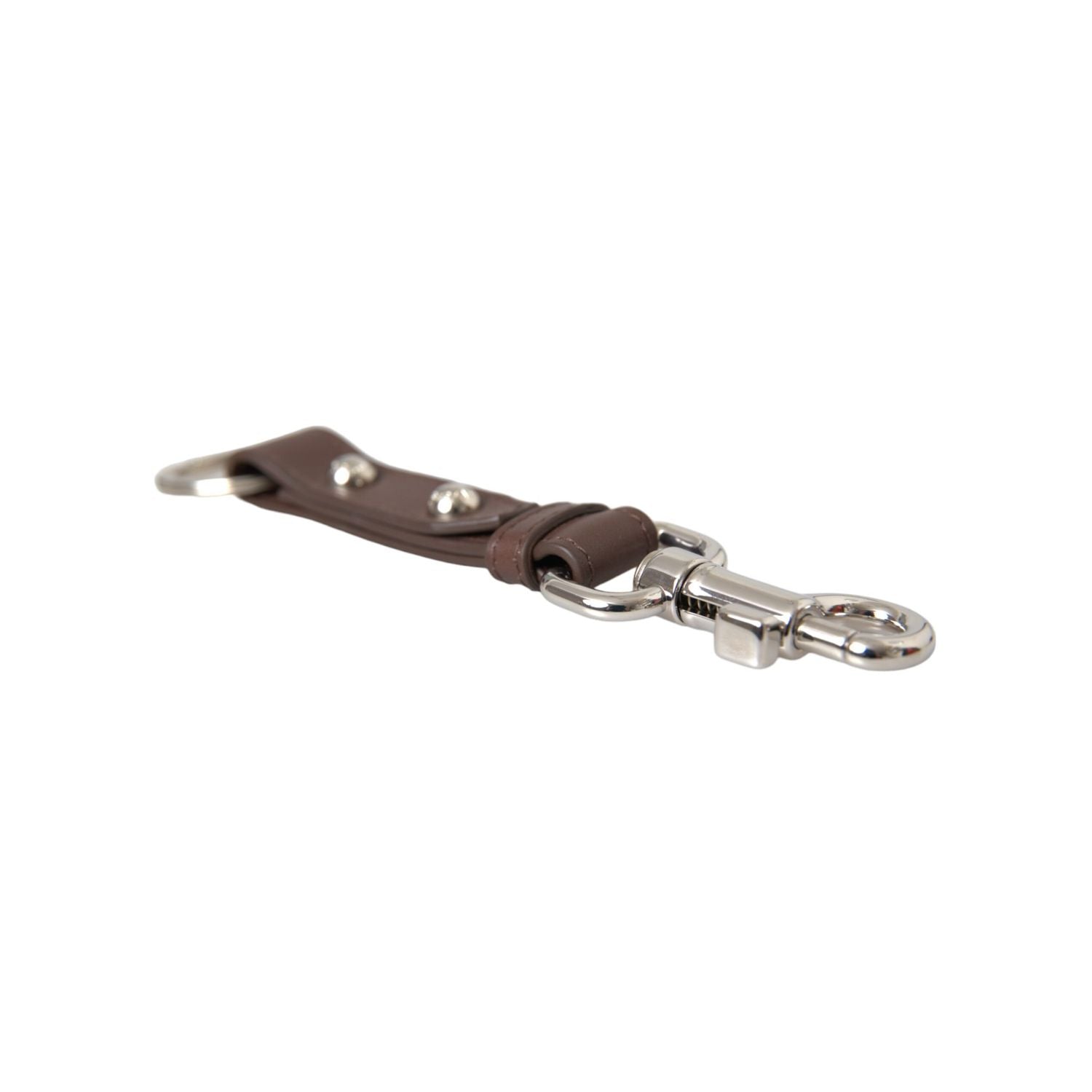 Dolce & Gabbana Brown Plain Leather Silver Brass Keyring Holder Keychain