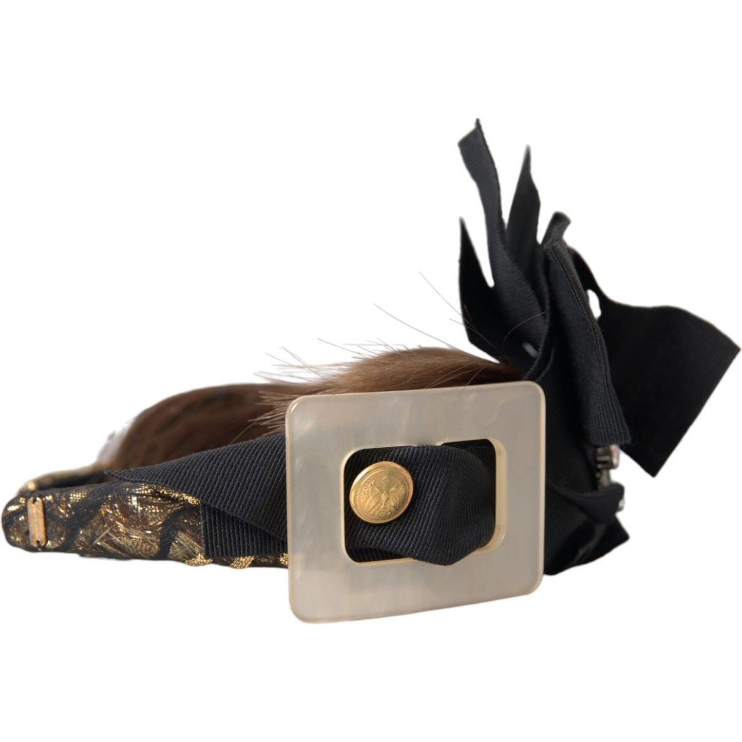 Dolce & Gabbana Black Crystal Button Brown Hair Women Headband Diadem Dolce & Gabbana