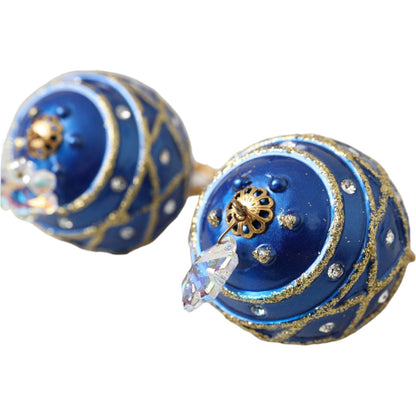 Dolce & Gabbana Gold Brass Blue Dangle Christmas Ball Crystal Clip On Earrings Earrings