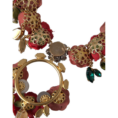 Dolce & Gabbana Gold Brass Link Chain RosePetal Crystal Pendant Necklace