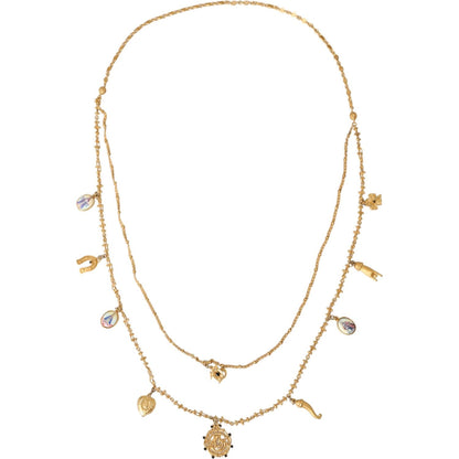 Dolce & Gabbana Gold Tone Chain Brass Charm Statement Sicily Necklace Necklace