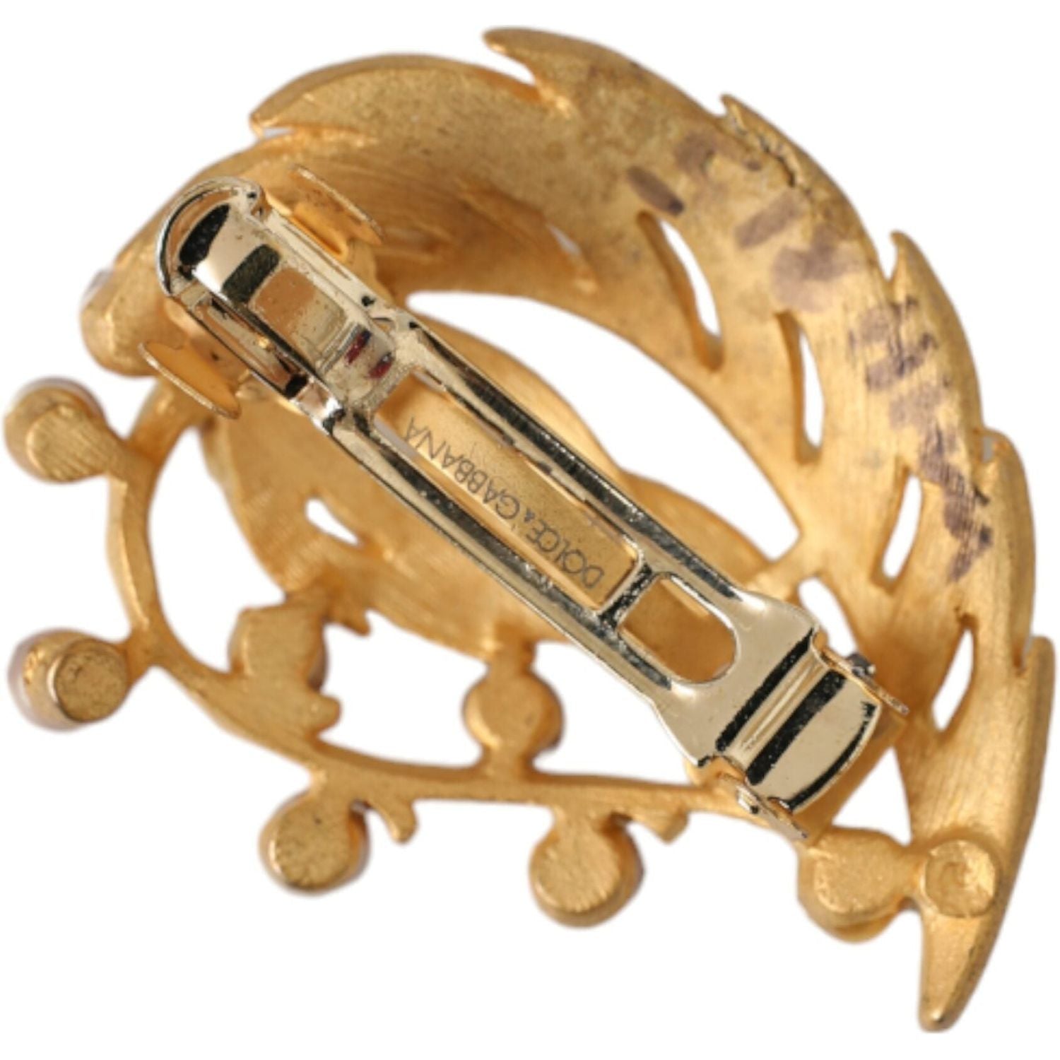 Dolce & Gabbana Gold Brass Leaf Embellished Jewelry Brooch Hair Pin