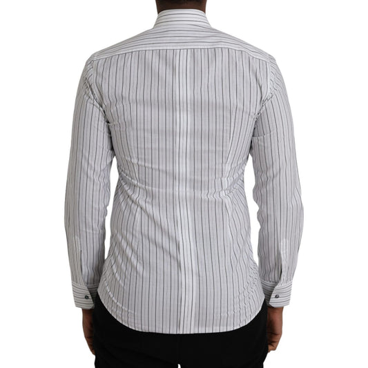Dolce & Gabbana Black White Striped Formal Dress GOLD Shirt