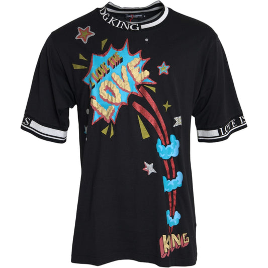 Dolce & Gabbana Black Cotton Graphic Print Crewneck T-shirt Dolce & Gabbana