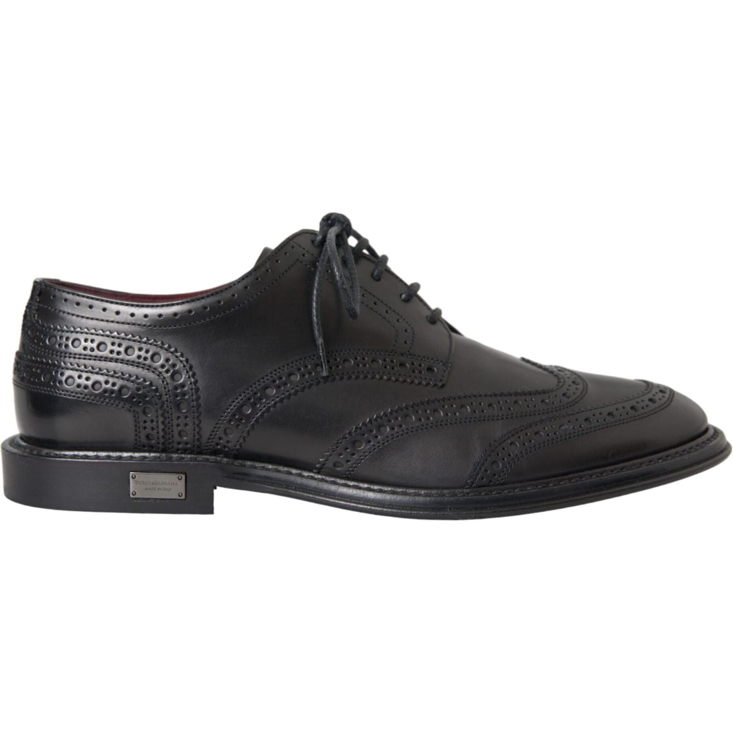 Dolce & Gabbana Black Leather Oxford Wingtip Formal Men Shoes