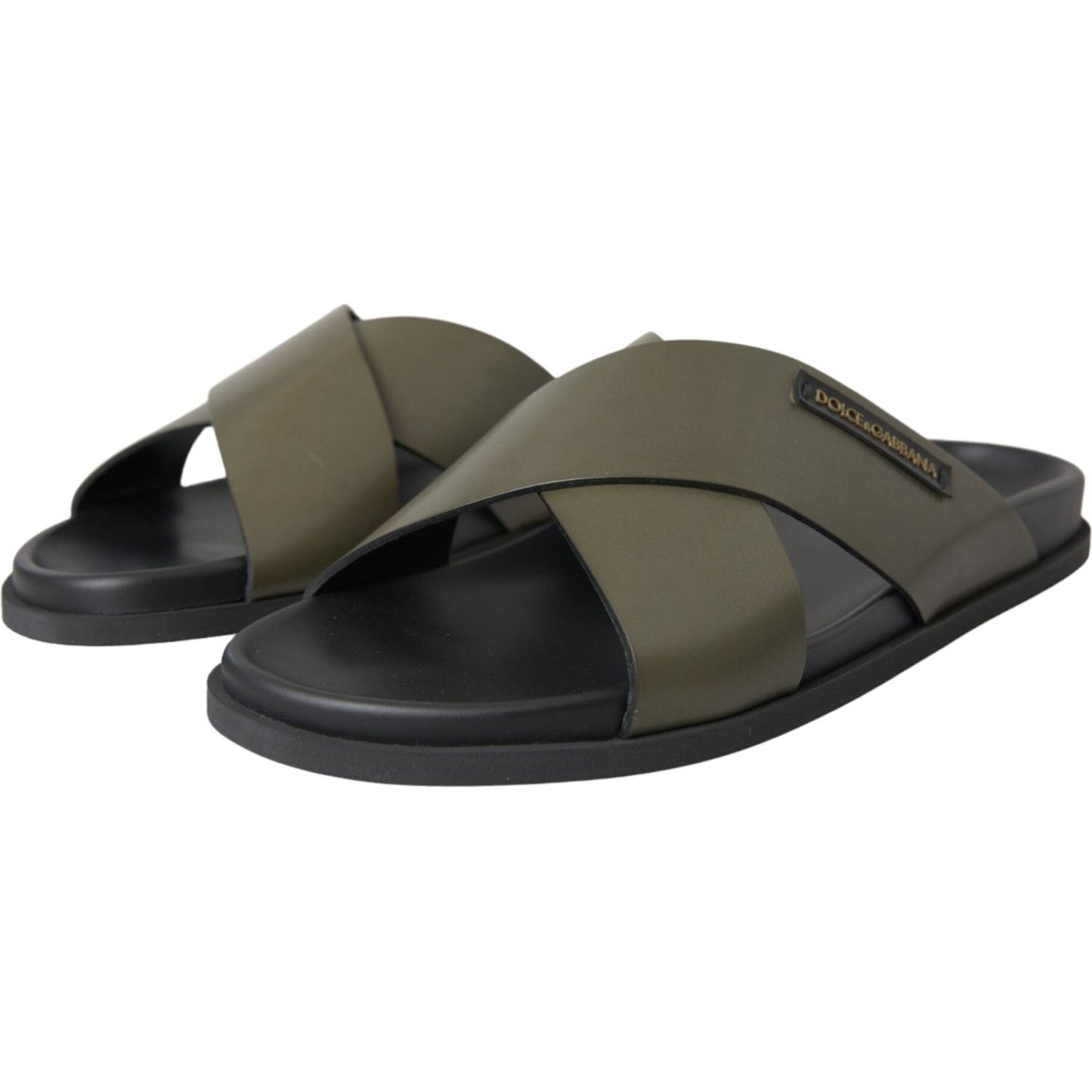 Dolce & Gabbana Green Leather Criss-Cross Slide Sandals Shoes Dolce & Gabbana