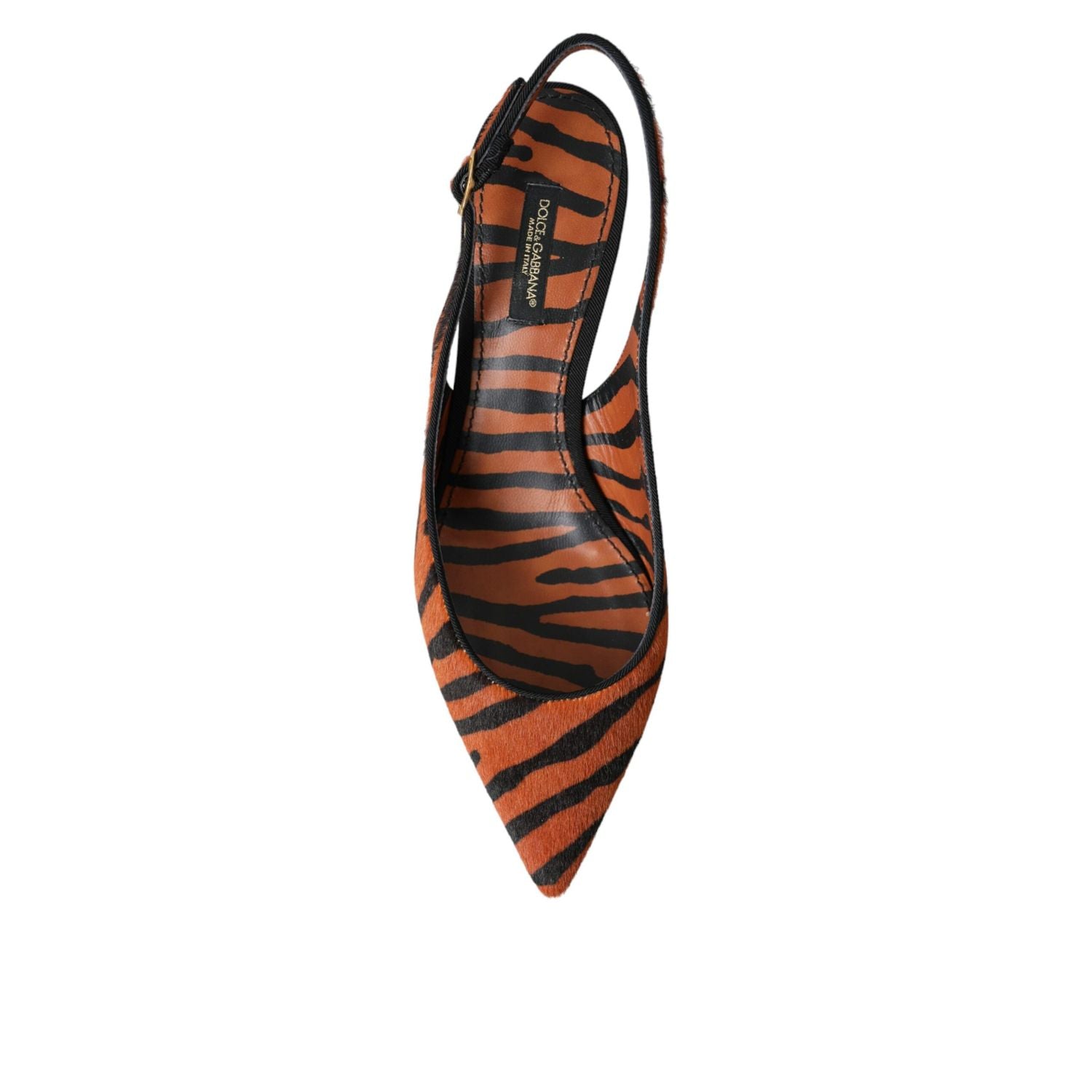 Dolce & Gabbana Black Orange Zebra Leather Slingbacks Shoes
