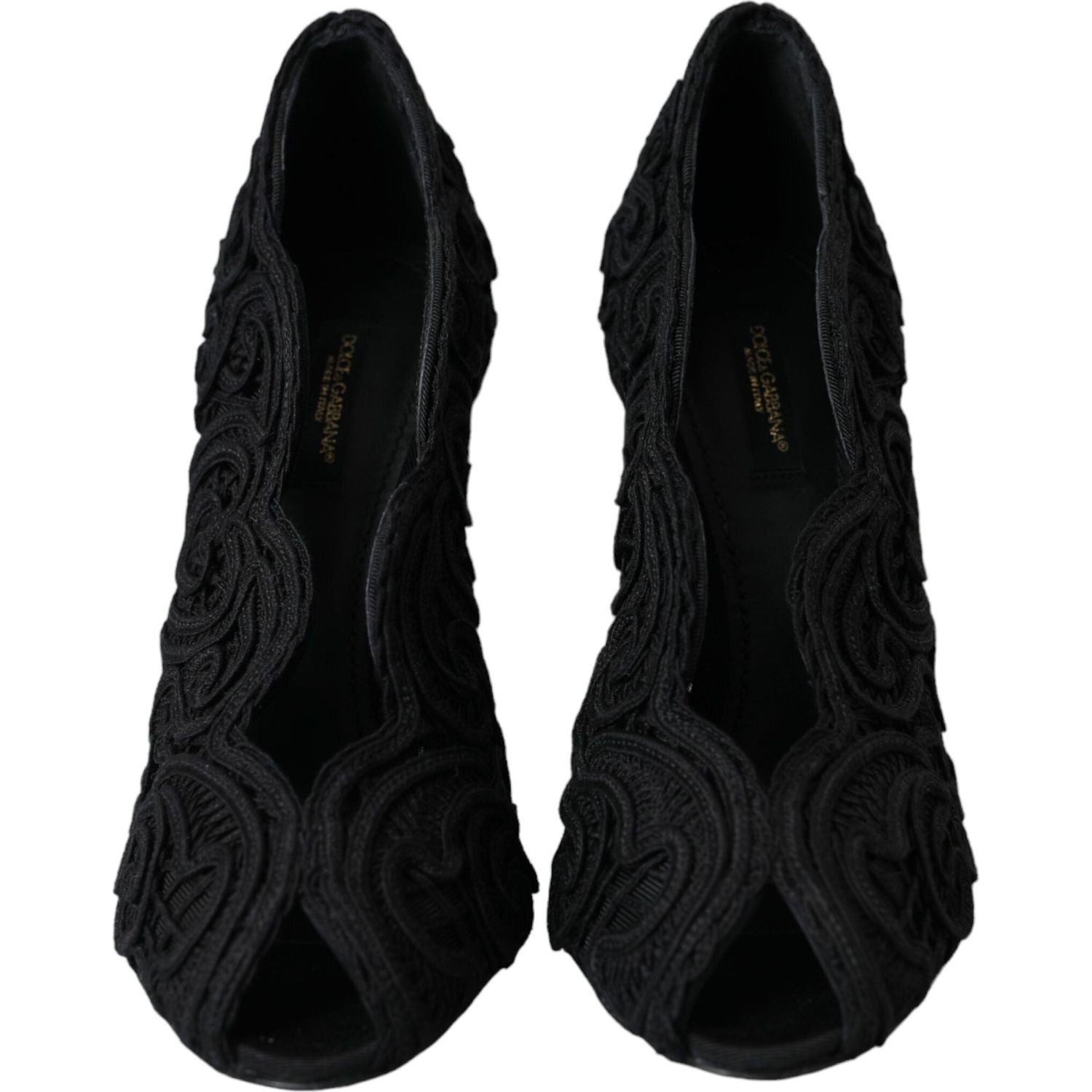 Dolce & Gabbana Black Cordonetto Ricamo Pump Open Toe Shoes