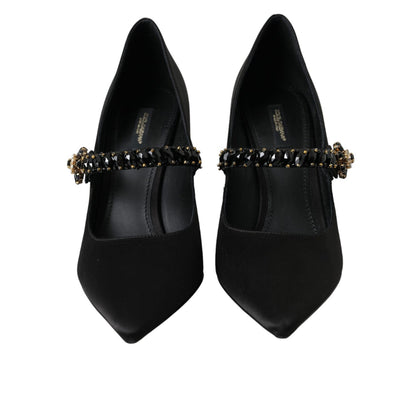 Dolce & Gabbana Black Mary Jane Crystal Heels Pumps Shoes