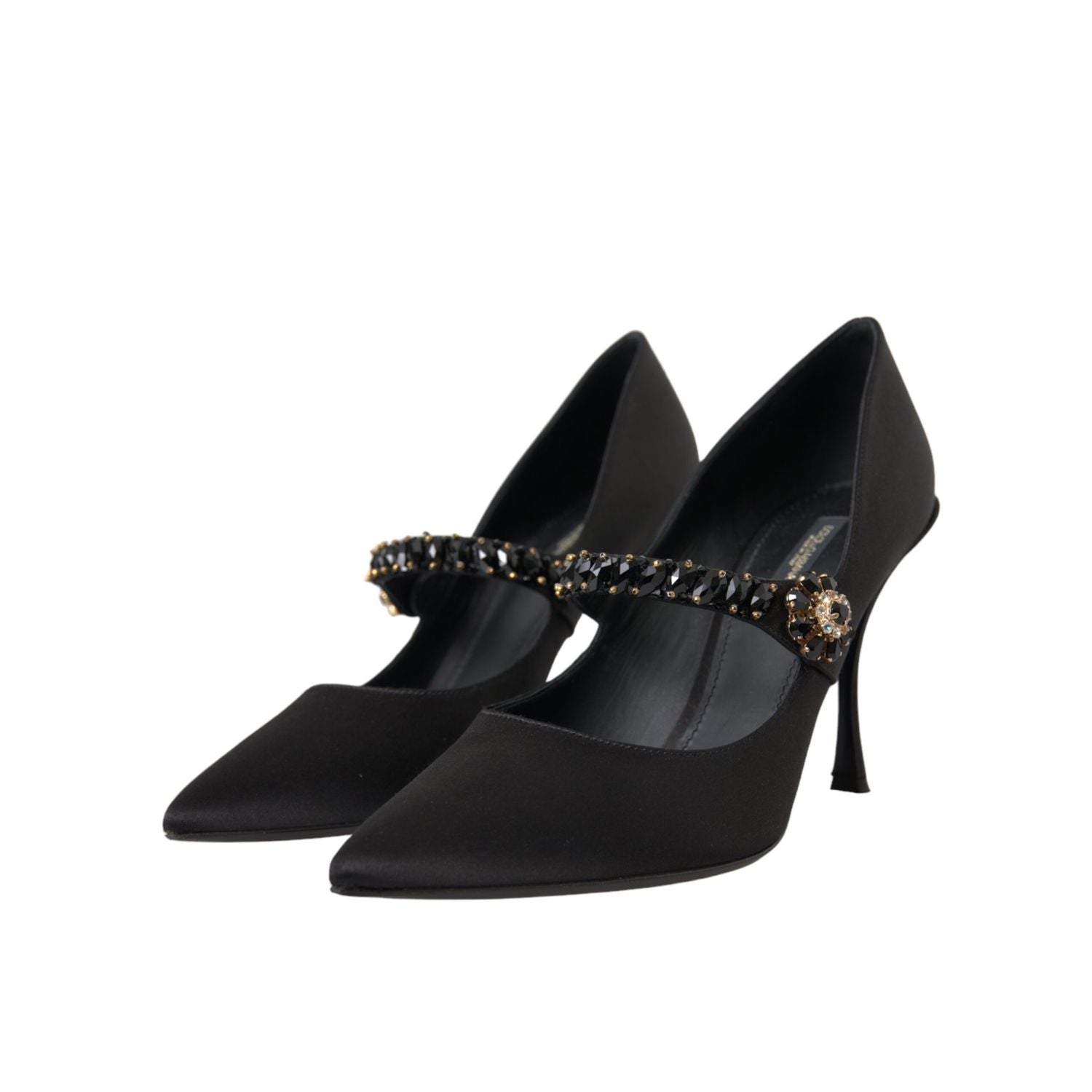 Dolce & Gabbana Black Mary Jane Crystal Heels Pumps Shoes