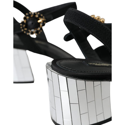 Dolce & Gabbana Black Crystal Ankle Strap Keira Sandal Shoes