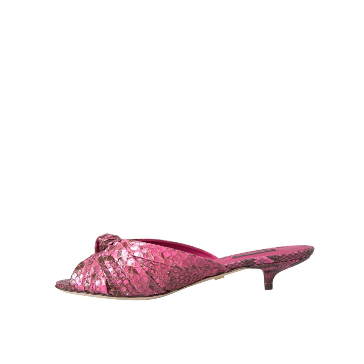 Dolce & Gabbana Pink Exotic Leather Kitten Heels Slides Shoes