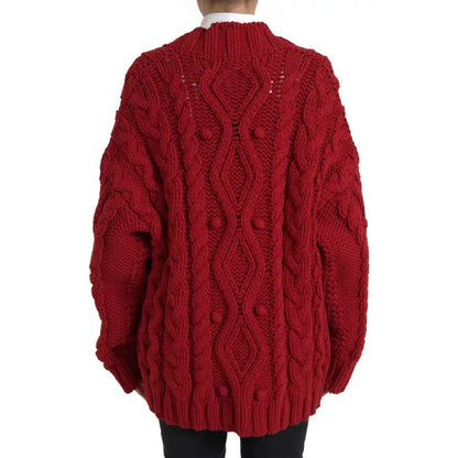 Dolce & Gabbana Red Wool Knit Button Down Cardigan Sweater
