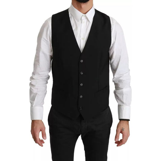 Dolce & Gabbana Black Stretch Waistcoat Formal Dress Wool Vest Dolce & Gabbana