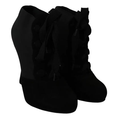 Dolce & Gabbana Black Suede Stretch Ankle Boots Booties Shoes