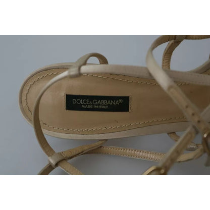 Dolce & Gabbana Gold Silk Ankle Strap Heels Sandals Shoes