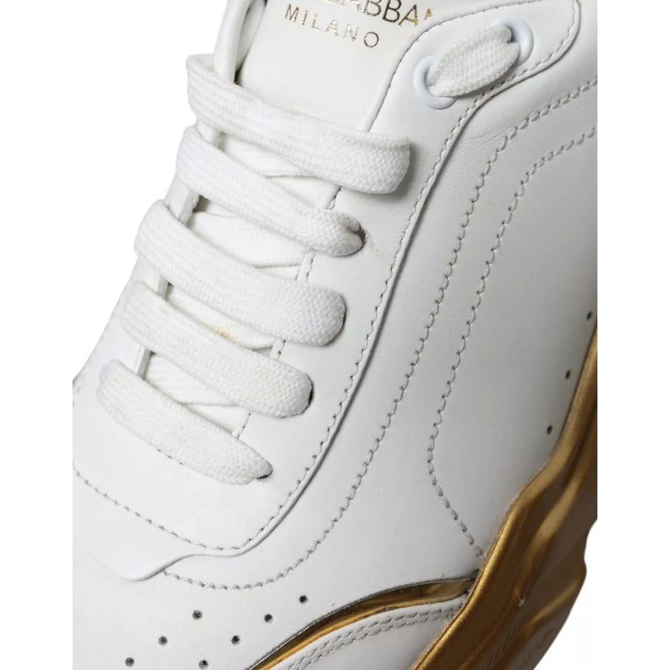 Dolce & Gabbana White Gold Low Top Leather Sneakers Daymaster Shoes Dolce & Gabbana